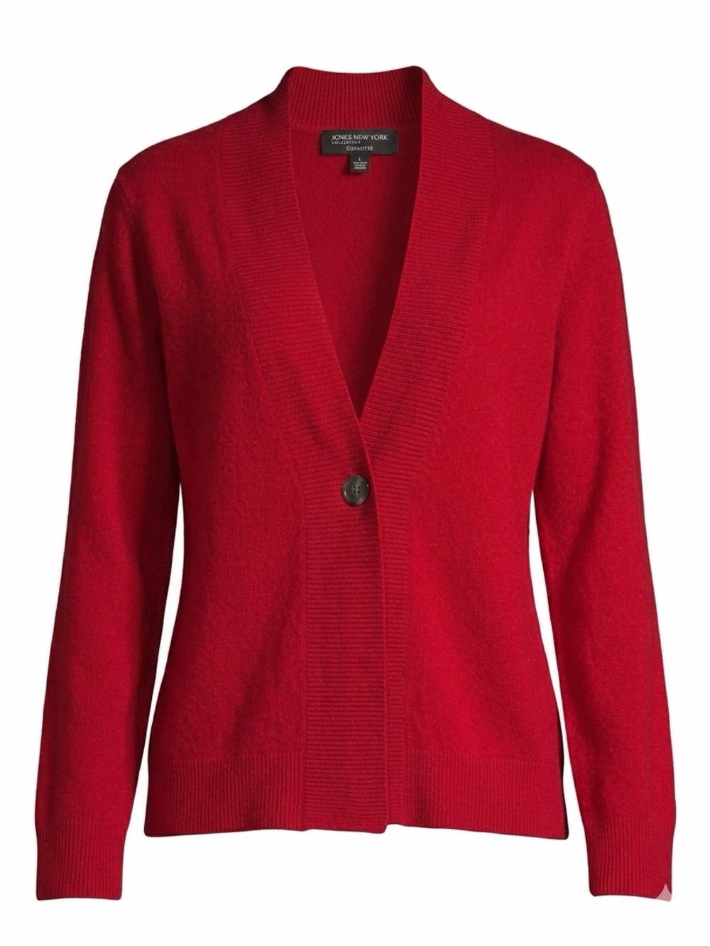 Jones New York 100% Cashmere Red Single Button Shawl Cardigan Sweater